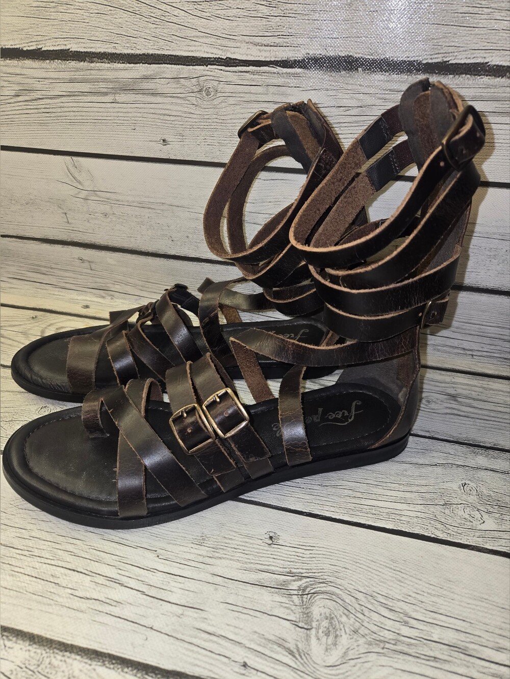 Free People Vanadia Gladiator Sandals Distressed Brown Leather Size 9 - Picture 5 of 11
